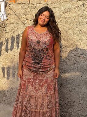 B.L.E.U. Beaded Embellished Tank Top Size Large Coral Western